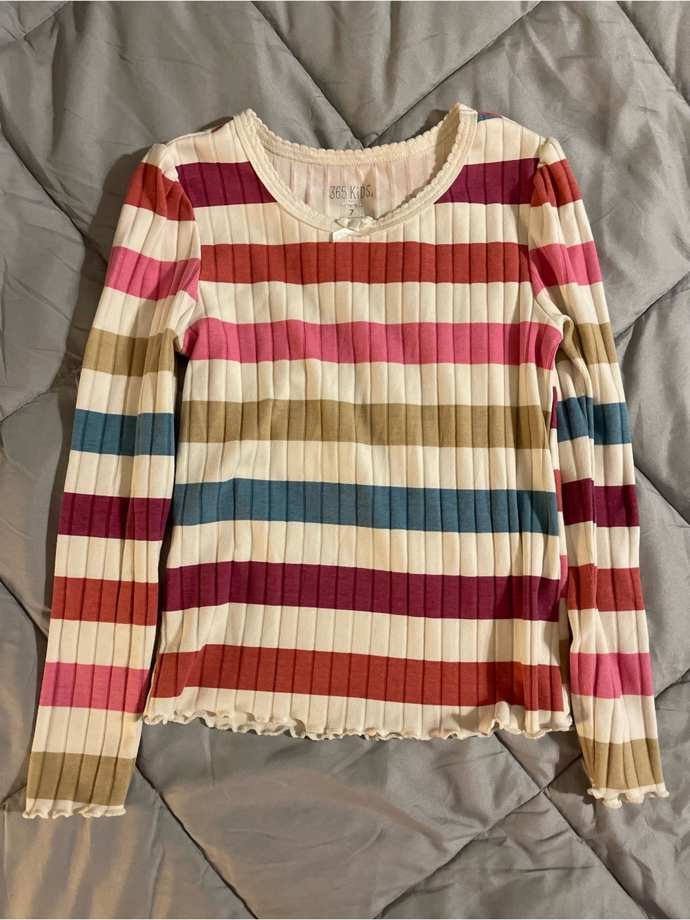 365 Kids Cream Multi-Stripe Ribbed Long-Sleeve Top